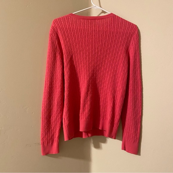 Talbots Bright Pink Pima Cotton Cableknit Cardigan Button Down Sweater L - Picture 7 of 8